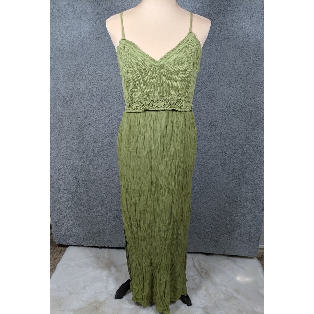 No Boundaries Olive Green Crochet Maxi Dress
